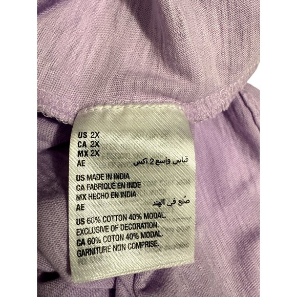 Style & Co Womens Plus 2X Embroidered Puff-Sleeve Lavender Top Peasant Boho - Picture 8 of 8